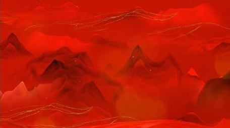 党政红绸山水背景AE模板