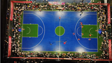 户外运动夜间篮球竞赛体育活动4k航拍