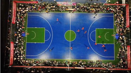 户外运动夜间篮球竞赛体育活动4k航拍