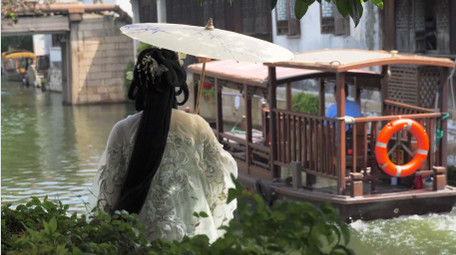 人文休闲生活汉服美女江南古镇旅游4K实拍