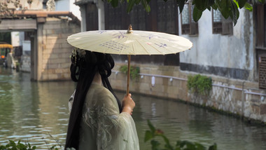 人文休闲生活汉服美女江南古镇旅游4K实拍