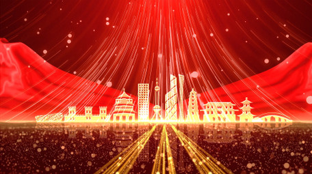 红金党政粒子飞散舞台背景视频