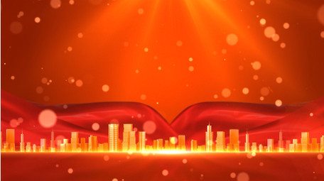 大气红色党政红绸城市背景视频