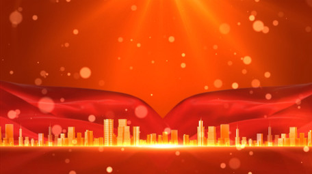 大气红色党政红绸城市背景视频