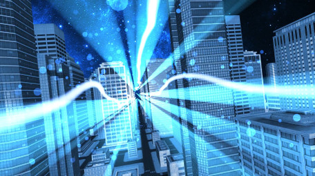 科技城市粒子光线穿梭片头模板