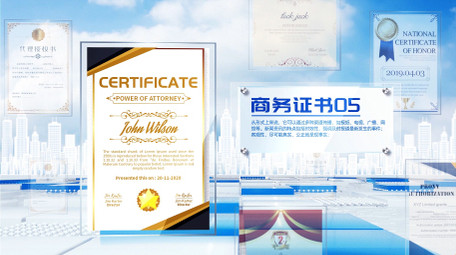 大气简洁立体商务证书展示AE模版