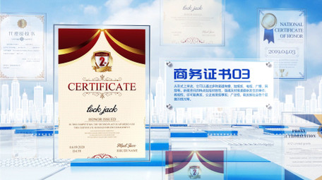 大气简洁立体商务证书展示AE模版