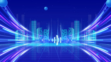 蓝色科技城市剪影动画背景视频