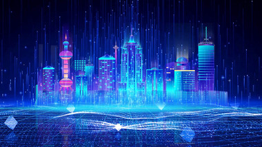 企业蓝色科技城市剪影动画背景视频