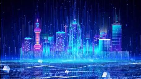 企业蓝色科技城市剪影动画背景视频