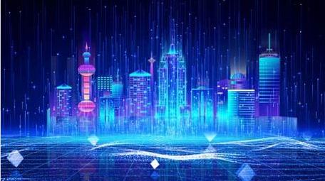 企业蓝色科技城市剪影动画背景视频