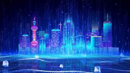 企业蓝色科技城市剪影动画背景视频