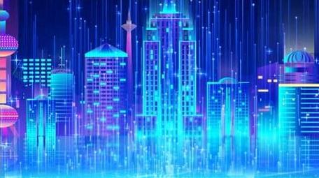 企业蓝色科技城市剪影动画背景视频