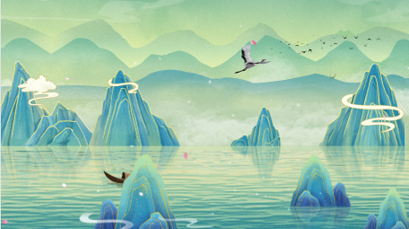 古风国潮山水背景AE模板