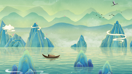 古风国潮山水背景AE模板