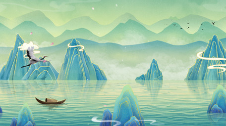 古风国潮山水背景AE模板