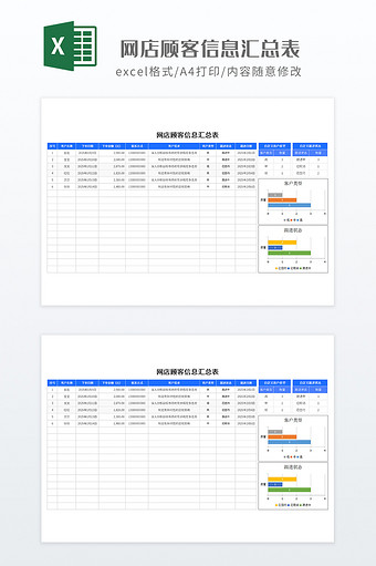 可视图表网店顾客信息汇总表