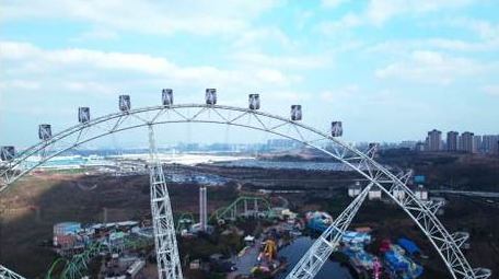 重庆礼嘉欢乐谷摩天轮游乐场航拍