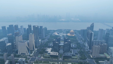 杭州地标杭州钱江新城城市风光4K航拍