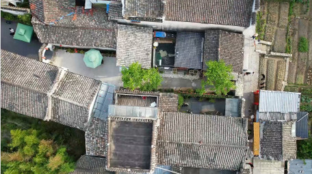 安徽宏村唯美灰白相间建筑航拍