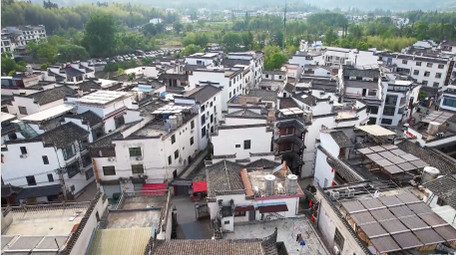 安徽宏村唯美灰白相间建筑航拍