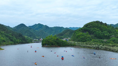 自然旅游景点皖南徽州大峡谷漂流4K航拍