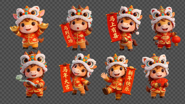马年可爱吉祥物春联祝福三维形象动态元素