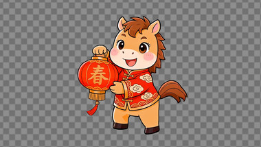 敲锣打鼓可爱马年形象三维动态元素