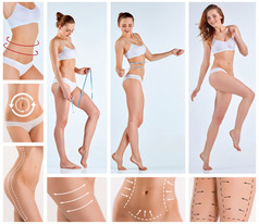 女性的身体，绘制箭头的拼贴画