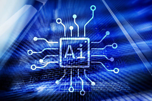 人工智能、人工智能、自动化和现代信息技术在虚拟屏幕上的概念.