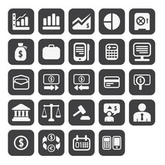 Finance and business icon set in black color button frame