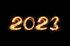 2023年新年灯火。斯派克勒得出2023年的数字。孟加拉语灯和字母