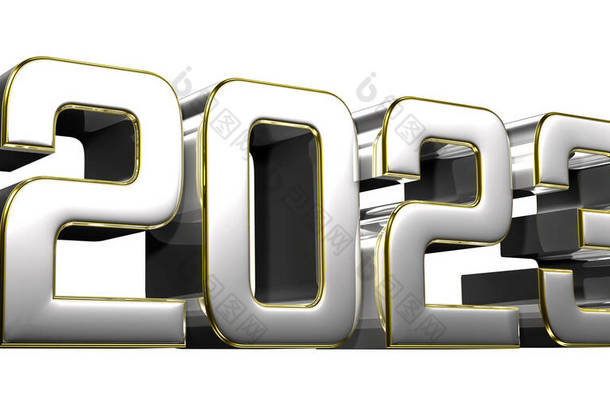 <strong>2023</strong>带有剪切路径的白色背景不锈钢金边框3D插图.