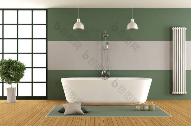 当代的绿色和灰色浴室