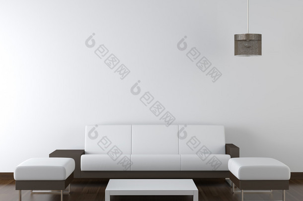 室内设计现代白色家具白墙上