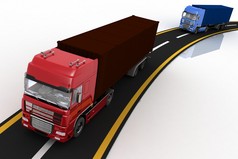 在高速公路上的卡车。物流、 交货和运输的货运汽车运输的概念.