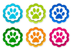 一套彩色贴画图标与宠物脚印符号