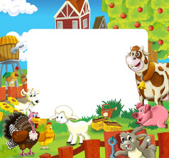 卡通场景与农场动物-不同使用框架-儿童插画