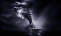 大风暴造成海洋中的龙卷风。3d 插图.