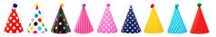 行九五颜六色的节日生日派对帽子不同的模式和 pom-彩球