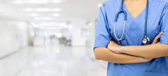 医院办公室的女医生或女护士。医疗行业和医生服务.