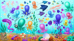 海洋生物, 章鱼, 水母, 鱼, 海, 气泡