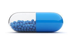 医疗蓝色药片的 3d。维生素。在白色背景上孤立