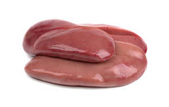 白色背景的猪肉肾脏分离。特写.猪肾脏隔离.