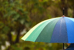 有明亮雨伞的人在街上下雨, 特写