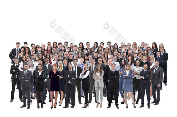 业务团队组成的年轻的企业家和女企业家站在白色背景