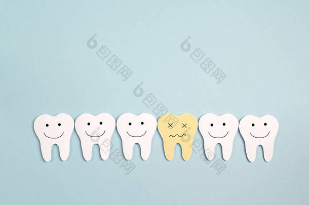 有趣的牙齿字符, 快乐健康的牙齿和生病的牙齿