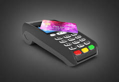 付款触摸概念 pos 终端与信用卡上的等值线