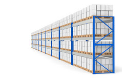 仓库货架、 侧面视图。蓝色的仓库和物流系列的一部分