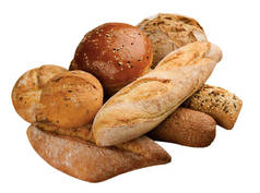 不同类型的面包在查出的白色